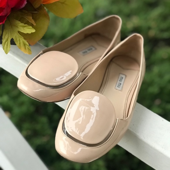 Miu Miu Shoes - Miu Miu Nude Patent Vamp Flats Size 11
